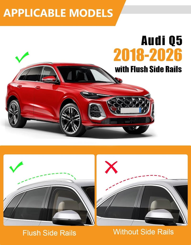 KINGGERI 220lb Lockable Roof Rack Cross Bars Compatible with Audi Q5 2018 2019 2020 2021 2022 2023 2024 2025 2026 with Flush Side Rails, Heavy Duty Aluminum Roof Rails Crossbars Luggage Accessories - Image 2